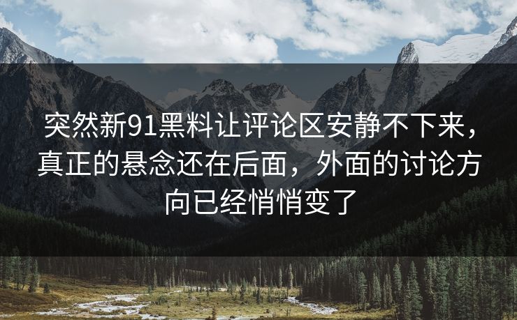 突然新91黑料让评论区安静不下来，真正的悬念还在后面，外面的讨论方向已经悄悄变了