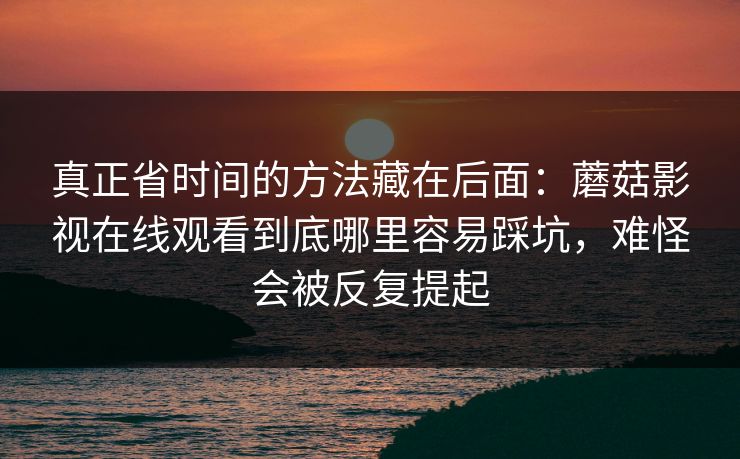真正省时间的方法藏在后面：蘑菇影视在线观看到底哪里容易踩坑，难怪会被反复提起