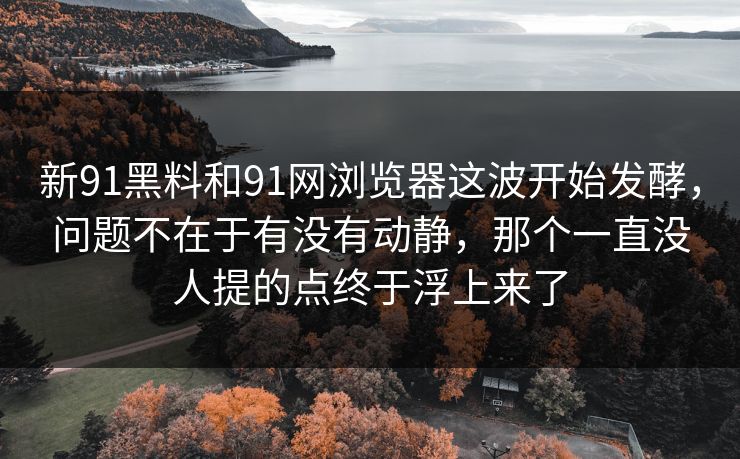 新91黑料和91网浏览器这波开始发酵，问题不在于有没有动静，那个一直没人提的点终于浮上来了