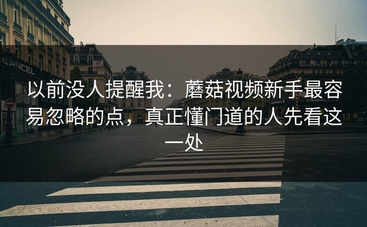 以前没人提醒我：蘑菇视频新手最容易忽略的点，真正懂门道的人先看这一处