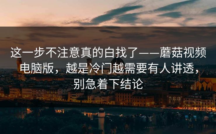 这一步不注意真的白找了——蘑菇视频电脑版，越是冷门越需要有人讲透，别急着下结论