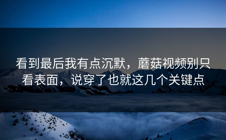 看到最后我有点沉默,蘑菇视频别只看表面,说穿了也就这几个关键点 看到最后我有点沉默,蘑菇视频别只看表面,说穿了也就这几个关键点